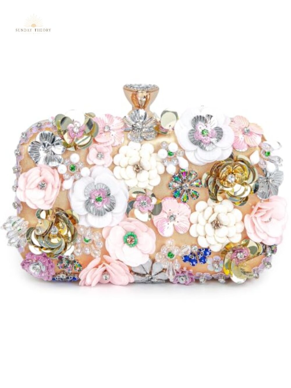 Evening Clutch with Chain Strap Multicolored 3D Flowers Sequin PU Leather